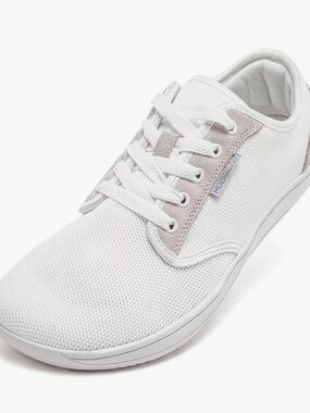 Hobibear Women’s White Mesh Lace-Up Sneaker with Light Gray Trim Barefoot Shoes